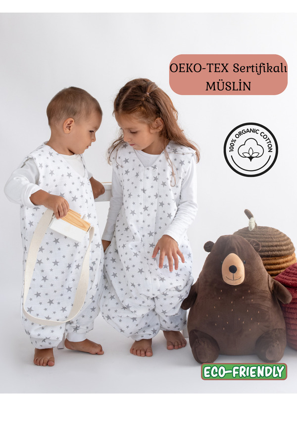 Las Vivas Kids Baharlık-Mevsimlik Çocuk Uyku Tulumu, Organik Pamuklu Müslin Bebek Uyku Tulumu, Kolsuz Tulum