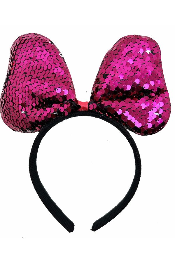 YNT İthalat-Color Changing Sequin Sequined Bow Party Crown Fuchsia Silver Color 20x16 Cm 1
