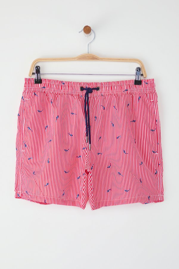 Trendyol Collection Red Standard Size Striped Fish Pattern Swimsuit Swim Shorts Tmnss25Ds00000