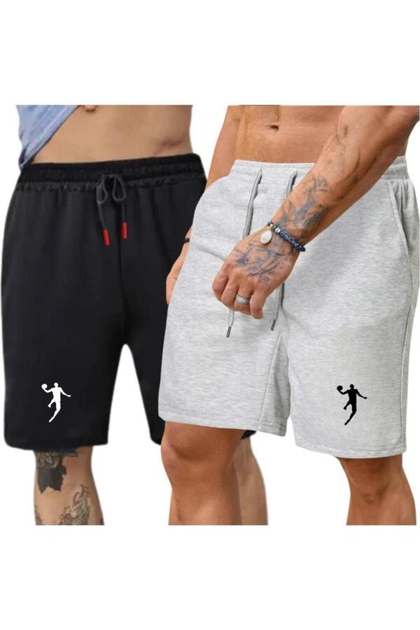 NO 601-Men's 2-Piece Classic Dunk Printed Combed Cotton Shorts Grey-Black 1
