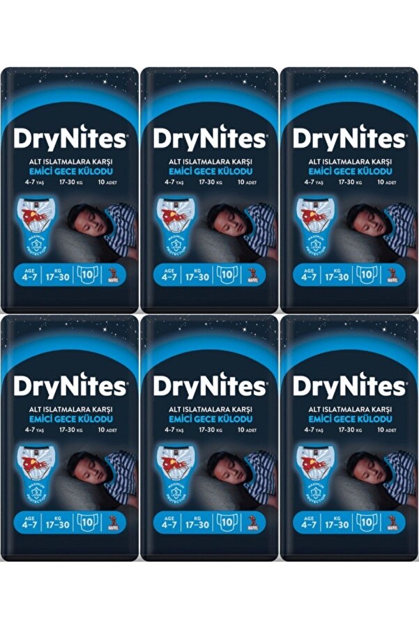 Huggies DRYNİTES EMİCİ GECE KÜLOT BEZ ERKEK 4-7 YAŞ 10 LU 6 PAKET