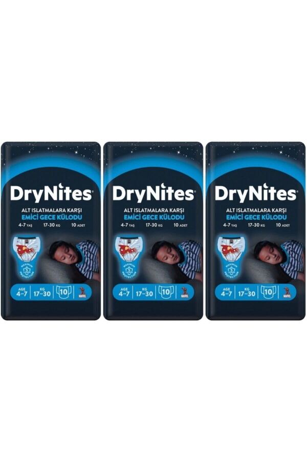 Huggies DRYNİTES EMİCİ GECE KÜLOT BEZ ERKEK 4-7 YAŞ 10 LU 3 PAKET