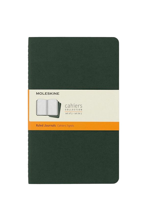 Moleskine-Striped Cahier Notepad Set of 3 L Size Myrtle Green 1
