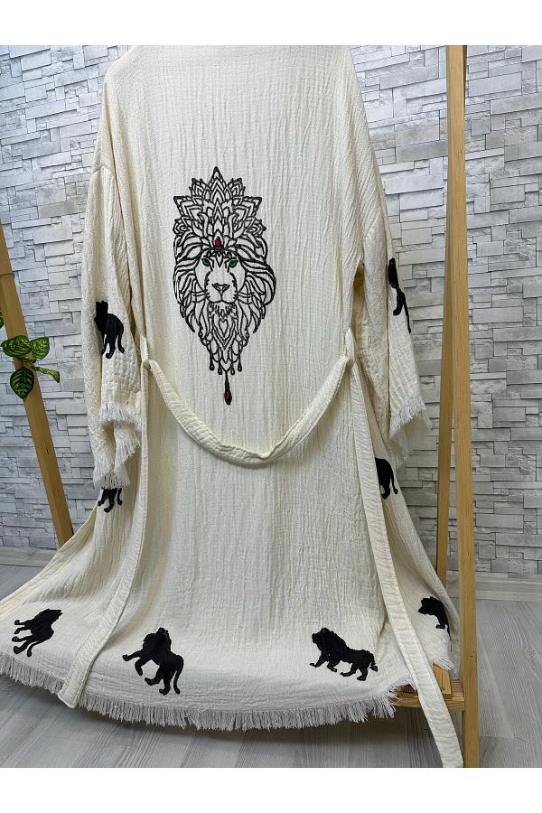 Befera Design-Muslin Kimono 100% Cotton Lion Printed Patterned Bathrobe Kaftan Dressing Gown 1