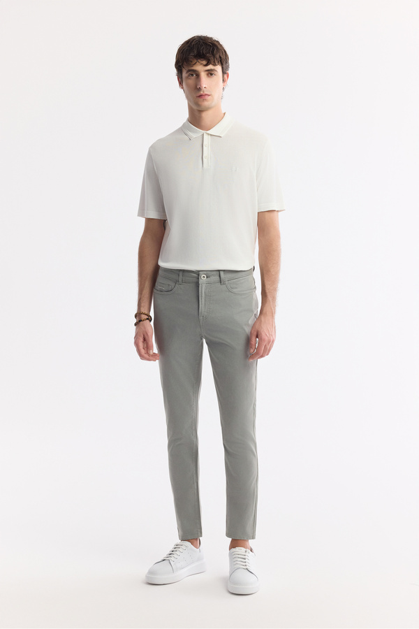 Avva-Men's Light Khaki Slim Fit Classic Waist Dobby Cotton 5 Pocket Trousers B003038 1
