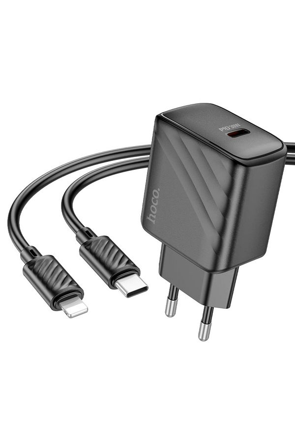 REDz Accessories-Set încărcător pentru iPhone, cablu adaptor Lightning Hoco cs22a 1 m, încărcare rapidă PD30w, negru 1