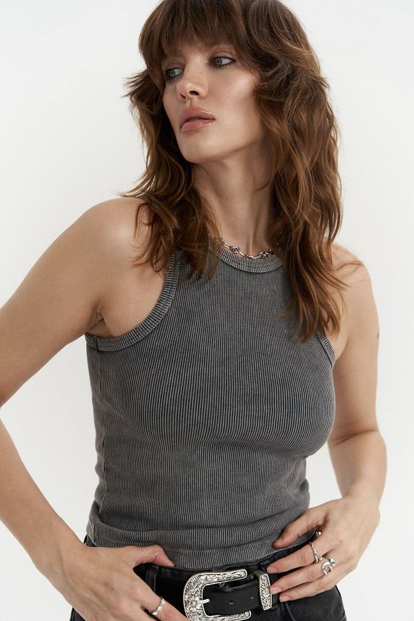 MAİ COLLECTİON-Smoke Colored Bonnet Crop Top – prateľný šnúrový dizajn 1