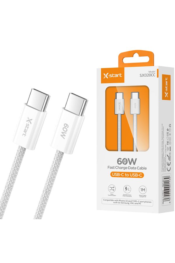 REDz Accessories-Cablu de la tip C la tip C, 1 m, pentru iPhone 15/16 și Android, X-Start SJX320CC, 60 W, alb 1