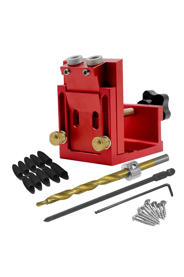 Choice-Red Set Pocket Hole Jig,Two Hole Wood Jig System Kit with Drill Guide and Step Drill Bit and Wooden 1