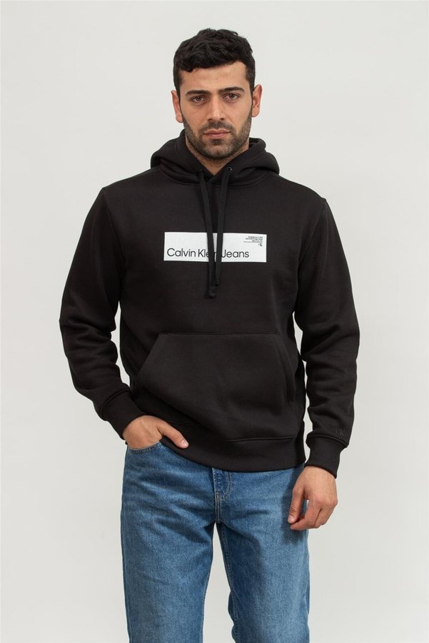 Calvin Klein Hyper Real Box Logo Men's Hooded Sweatshirt Black