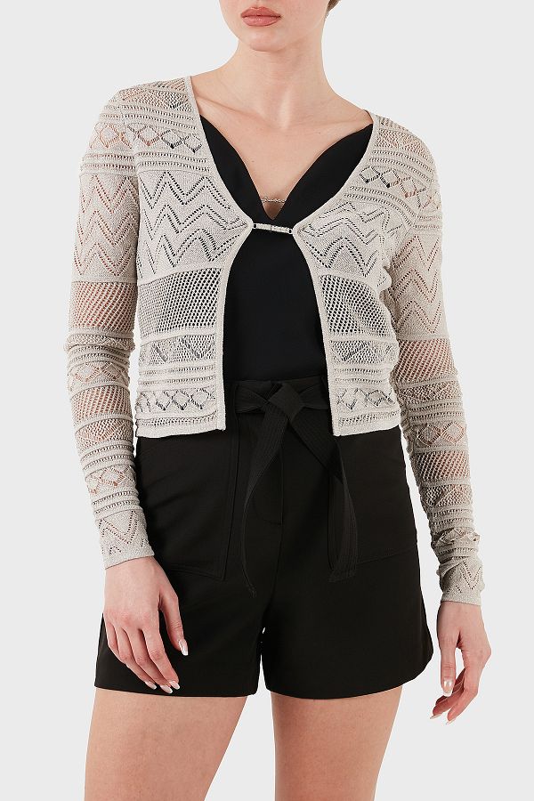 Guess-Nellie Openwork Regular Fit V λαιμόκοψη Ασημί κοντή ζακέτα W5GR15Z3E22 ΖΑΚΙ W5GR15 Z3E22 F97H 1