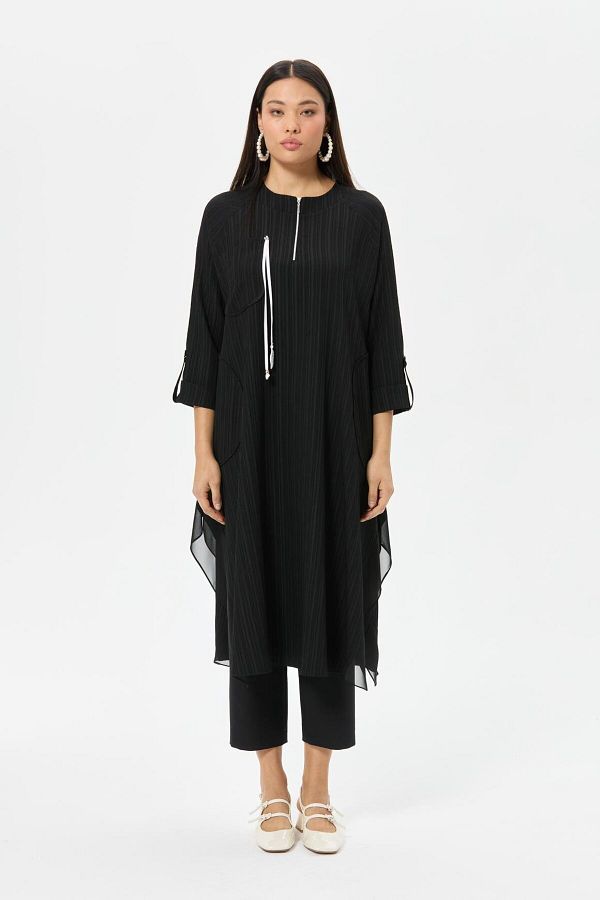 Esswaap-Tassel and Chiffon Detailed Tunic Black 1