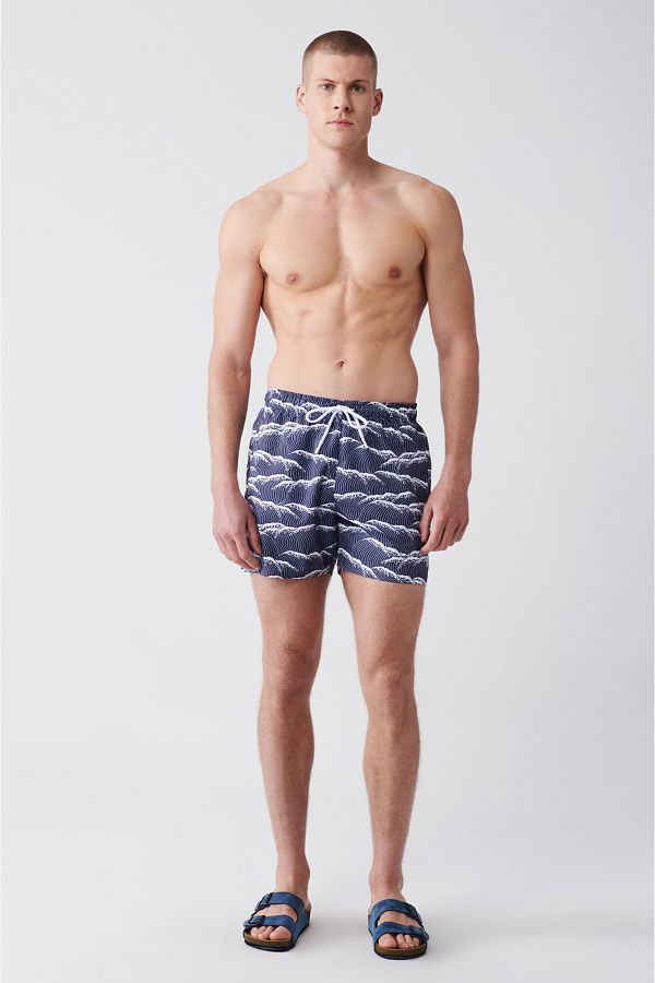 Avva-Ανδρικό σορτς μαγιό με στάμπα Navy Blue Quick Dry E 003802 1