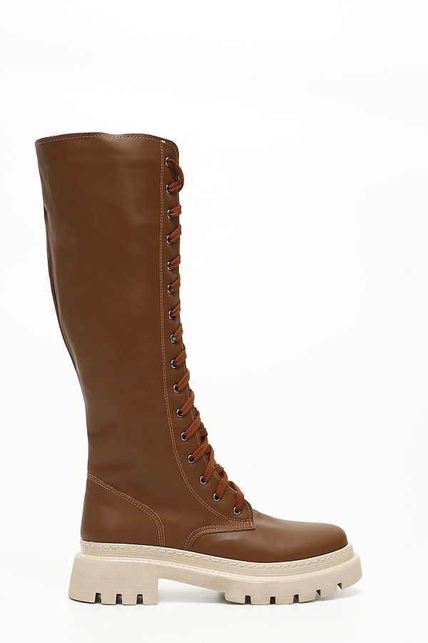 GÖNDERİ(R)-Damen / Mädchen Tan Gön Runde Zehe Absätze Schnürung Reißverschluss Damen Casual Post Stiefel 37401 1