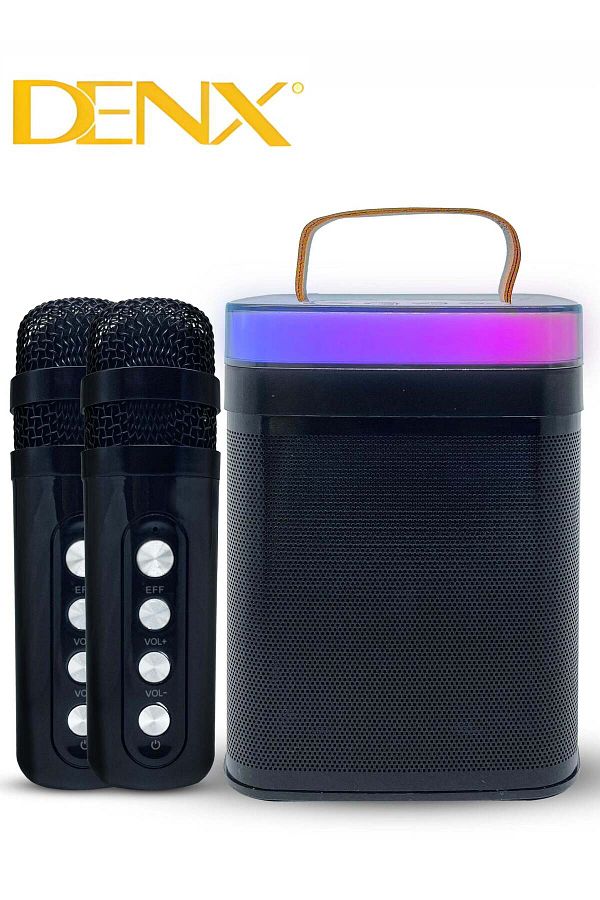Denx-Karaoke Machine, Mini Portable Karaoke Speaker With 2 Wireless Microphones And Dynamic Lights 1