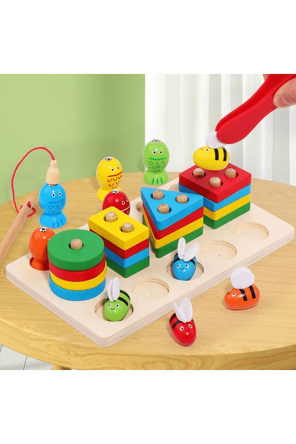Micostore-3-in-1 Educational Game Of Shape Sorting, Magnetic Fishing And Bees 1