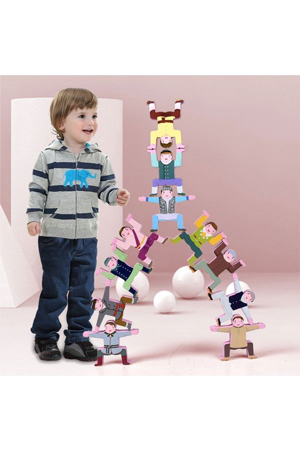 Generic-wooden balanced building block toy set of characters kt-030 1