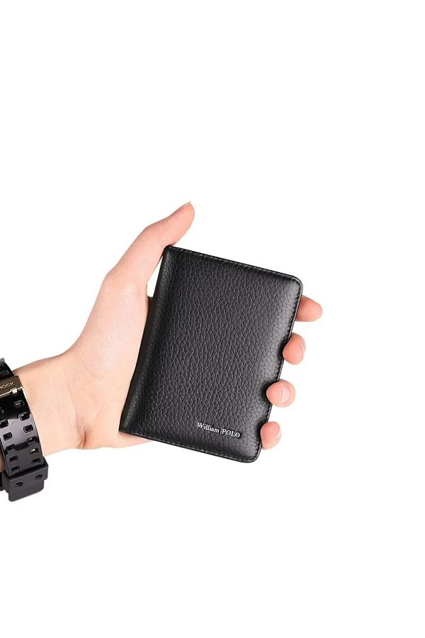 William Polo-Made in Italy Genuine Leather Short Men's Wallet Card Holder Premium Classic Small Size Black Men's 1