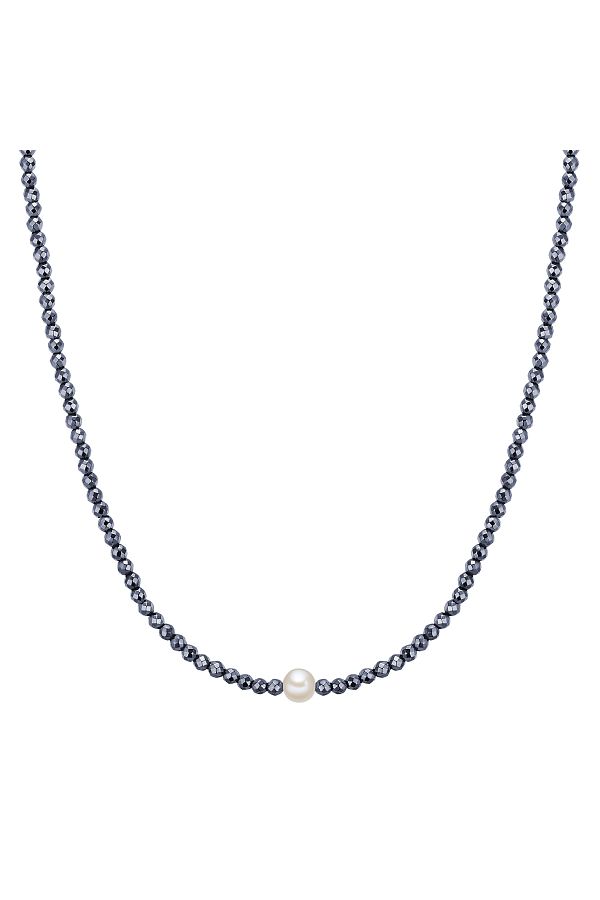 Valero Pearls-Perlenhalskette Kette Sterling Silber Süßwasser-Zuchtperle weiß Hämatit schwarz 1