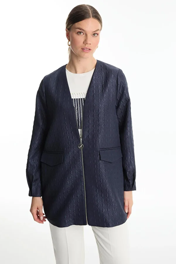 Zühre-Jacquard Inner Jacket Navy Blue Double Suit Tk-1569 1