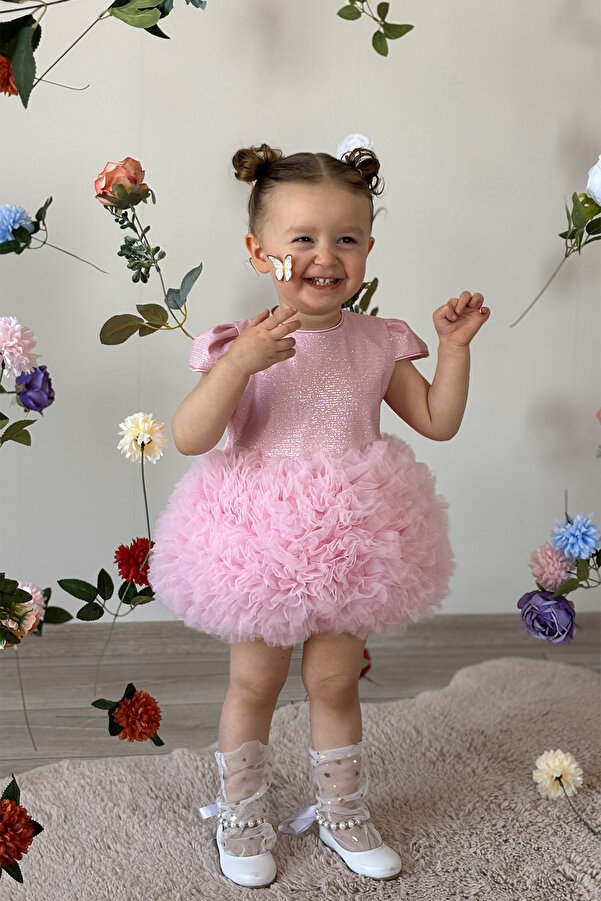 ALYRA Kız Bebek Elbise Kısa Kollu Tüllü Tütü Özel Gün Parti Doğum Günü Düğün Prenses Kız Çocuk Elbise