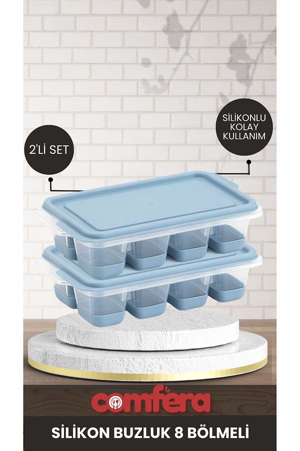 BAGER MARKET-2-Piece Mini Silicone Ice Mold - 8 Compartment Ice Cube Container - Easy to Use 1