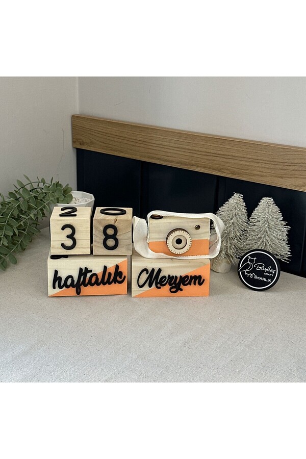 Baykuş Craft Mimarlık İsimli - 3 Boyutlu Bebek Ahşap Hatıra Küpü Anı Küpü Ahşap Fotoğraf Makinesi Seti/türkçe/vintage