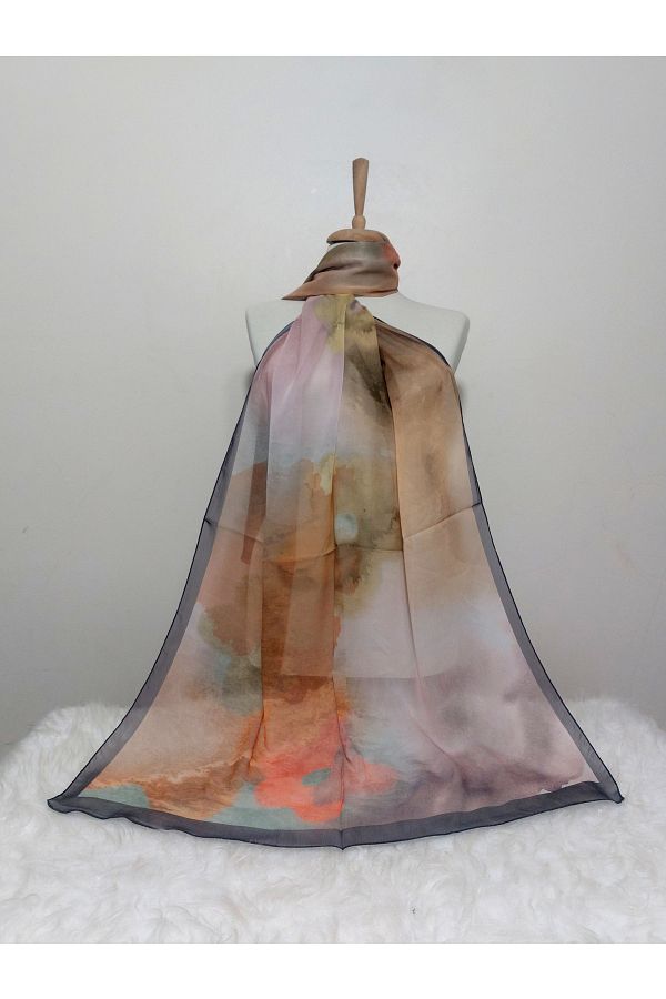 REMOMODA-Patterned Watercolor Chiffon Shawl High Quality, Fine Texture Soft Chiffon 1