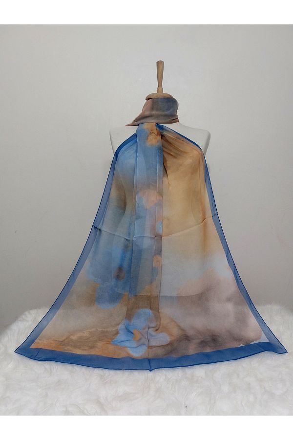 REMOMODA-Patterned Watercolor Chiffon Shawl High Quality, Fine Texture Soft Chiffon 1