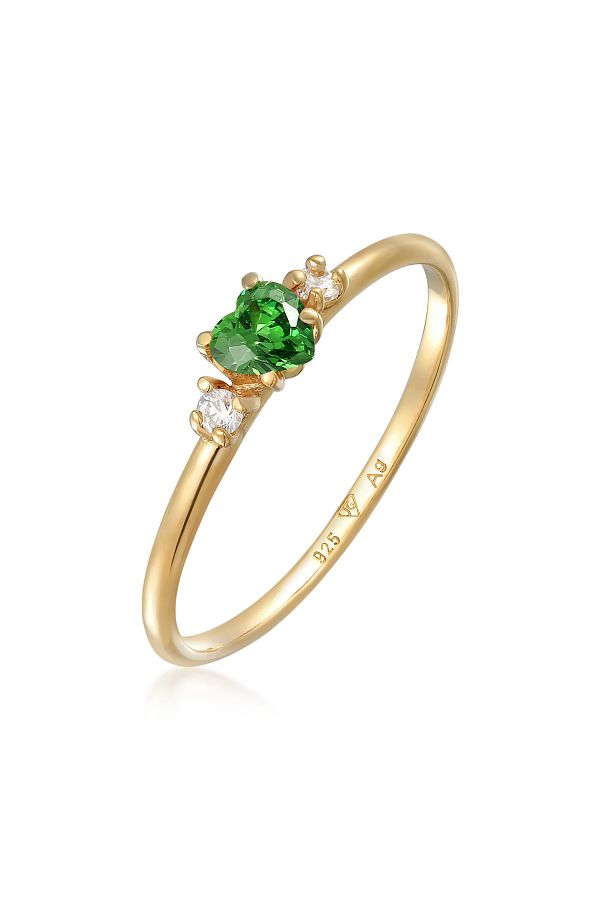 ELLI-Ring Herz Zirkonia Grün Liebe 925 Silber vergoldet 1