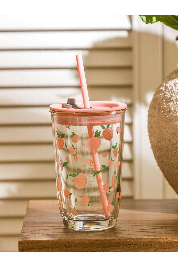 LC Waikiki-Lcw Home Printed Glass Cup with Straw 350 ml (S5) 1