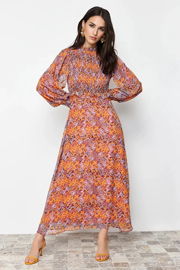 Trendyol Modest-Rochie țesută cu detaliu cu volane cu talie florală căptușită TCTSS24EB00068 1