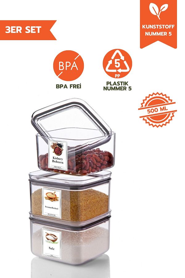 Ginza Maison-0.5 Lt Square Storage Container With Lid 3 Pieces 1