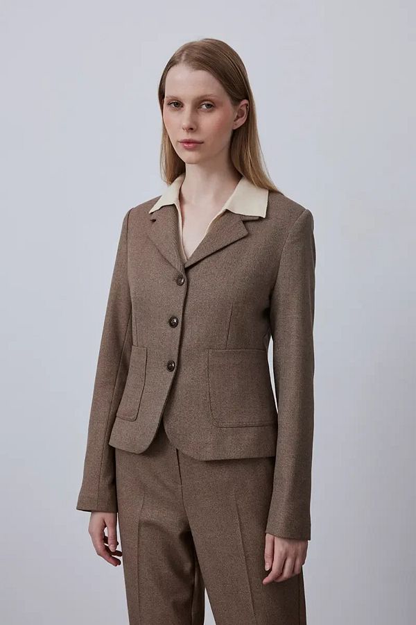 Gusto-Coffee Color Pocket Short Jacket 1