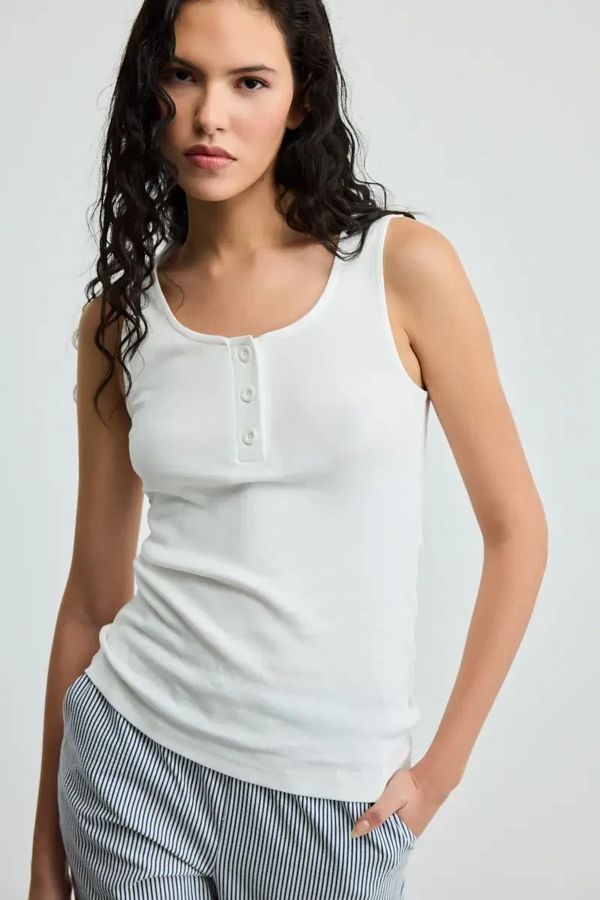 Gusto-Buttoned Cotton Undershirt - Ecru 1