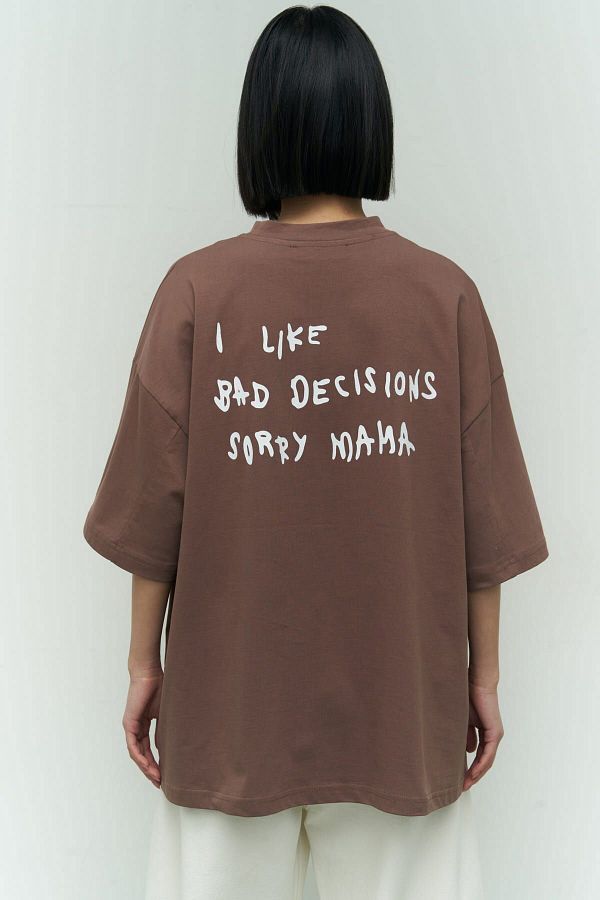 MAİ COLLECTİON-Mama Brown Color Oversize T-Shirt 1