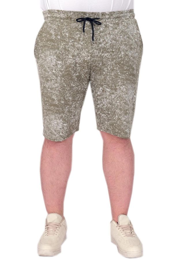 ModeXL-Mode XL Oversize Men's Shorts Etching Print 20037S Khaki 1