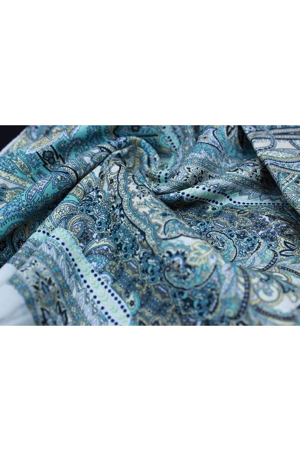 ALREMİYA-Ethnic Pattern Cotton Shawl Yellow Turquoise 1