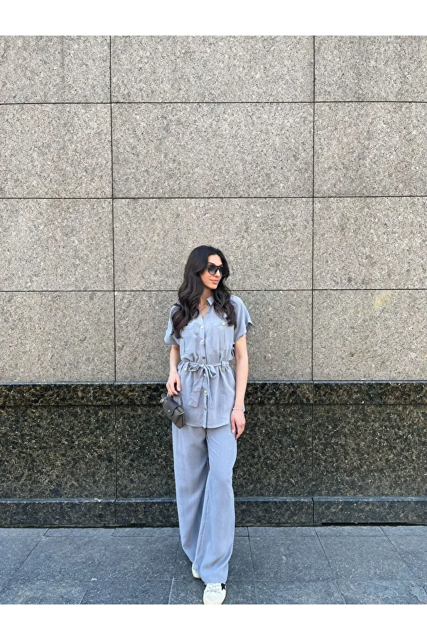 EGZOTİK ASORTİK-Washed Fabric Belted Suit 1