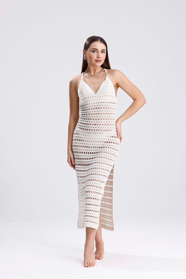 YUGA KNİTTİNG-Openwork Pattern Thin Summer Knitwear Beach Dress 1