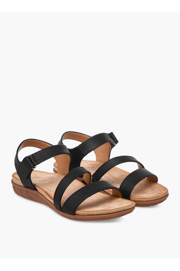 Flora Bella by Shoexpress-Textured Strap Sandals with Hook and Loop Closure 1