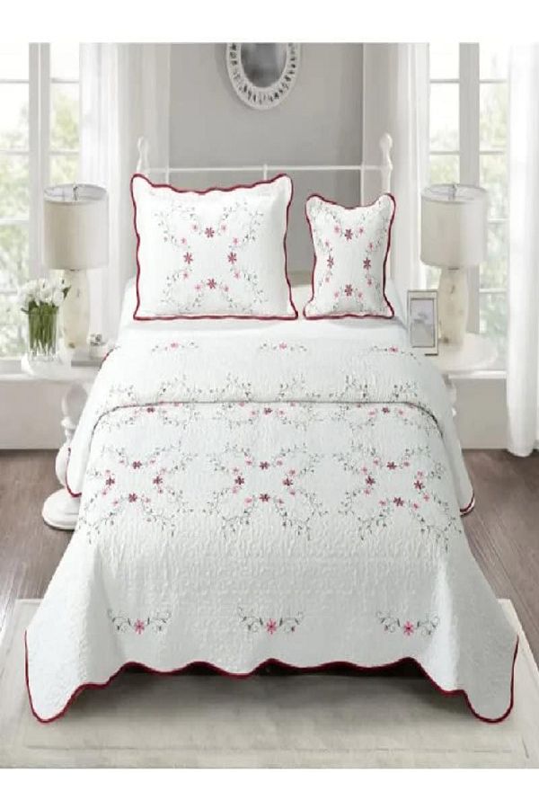 RISHAHOME-4-Piece Solid Embroidery Comforter Set Single Size – Bison Hide, with Fitted Sheet & Pillow Cases 1
