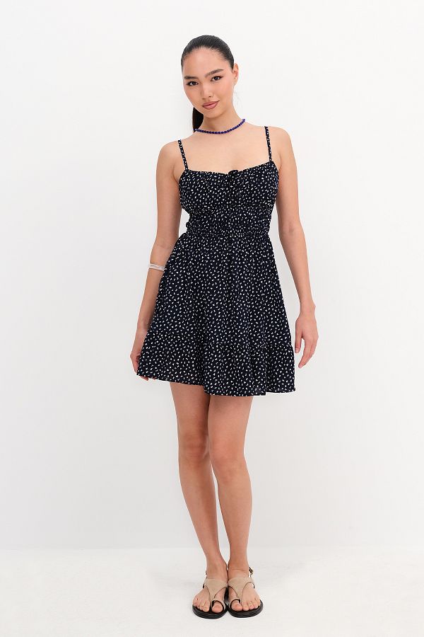 Addax-Adjustable Straps Print Short Dress E16582 1