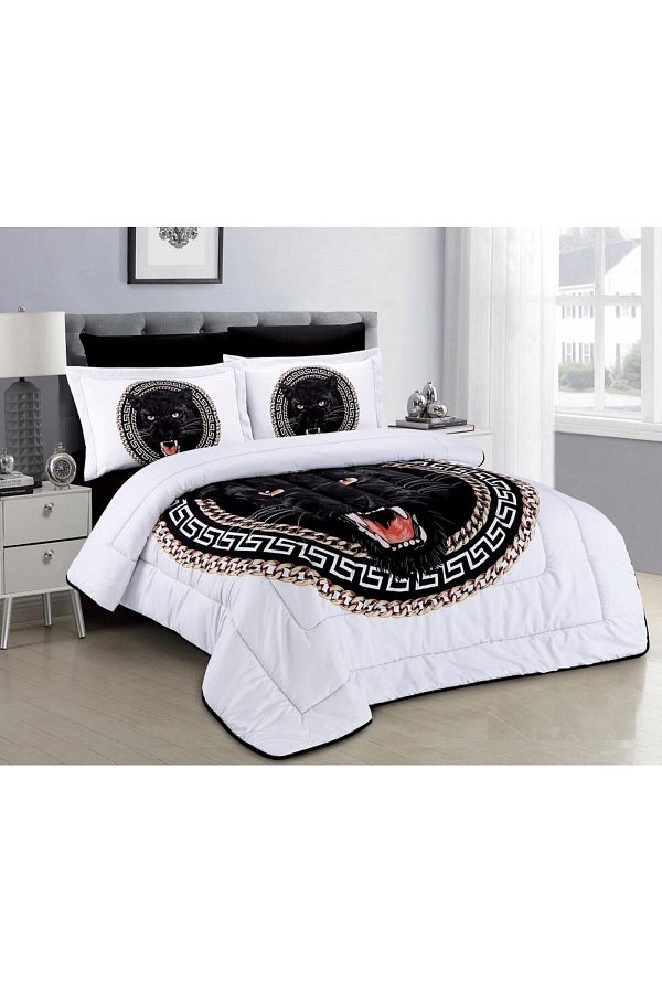 HOURS-Horse comforter set, made of durable and soft fabric, with a modern and distinctive pattern, single size, 4 pieces, Classic Miriam-02 1