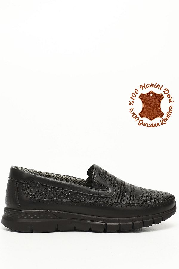 GÖNDERİ(R)-Women / Girls Black Gön Genuine Leather Round Toe Wedge Sole Women's Casual Shoes 42922 1