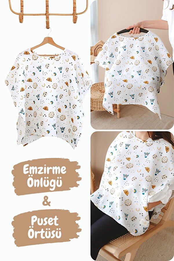 ESTİ Baby Çok Amaçlı Müslin Emzirme Önlüğü / Puset Örtüsü / Bebek Arabası Örtüsü %100 Pamuk 85x130 cm - Zebra