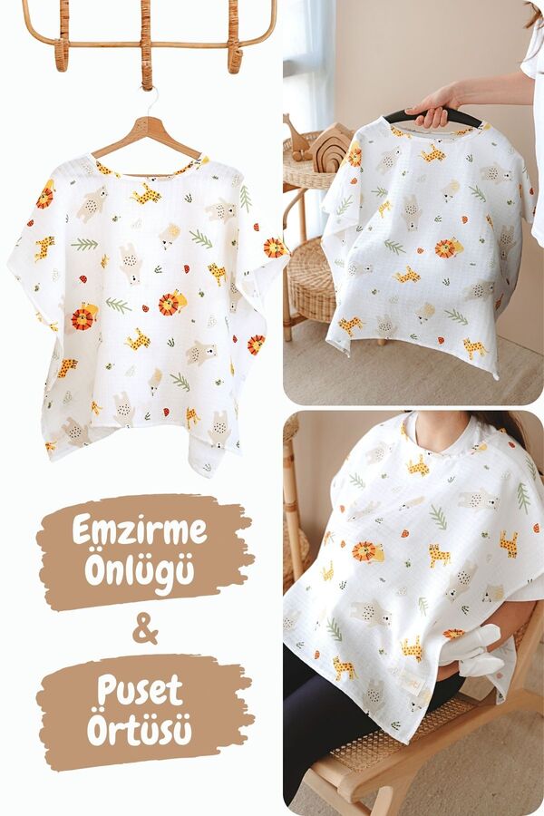 ESTİ Baby Çok Amaçlı Müslin Emzirme Önlüğü / Puset Örtüsü / Bebek Arabası Örtüsü %100 Pamuk 85x130 cm
