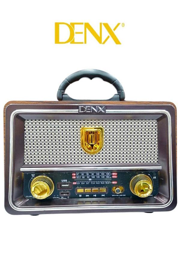 Denx-Rechargeable HI-FI Radio with Remote Control, Large Capacity Battery, Portable, Retro Style FM 1