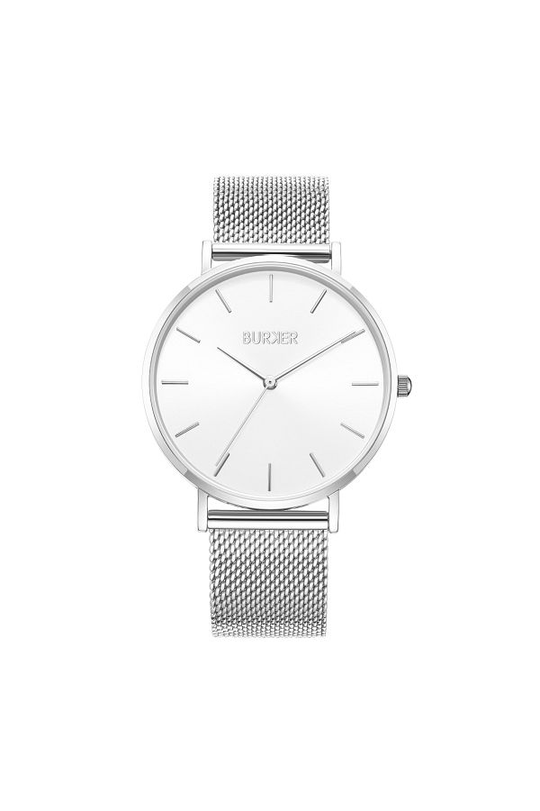 Burker-Damenuhr Ruby Silber Weiß Mesh 1
