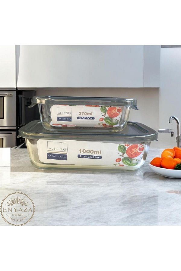 ENYAZA(2024)-Glass Locked Storage Container Set of 2 Rectangular Storage Container with Lid 1